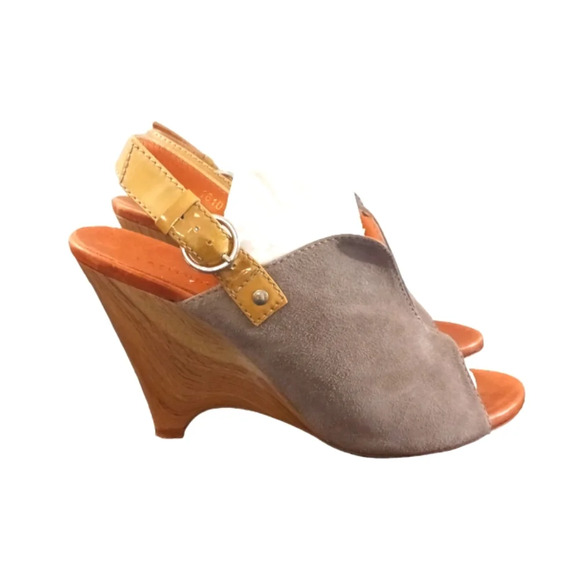 Anthropologie Latitude Femme Soft Taupe Suede Sandal Wedge Heels Open To… - Picture 6 of 10